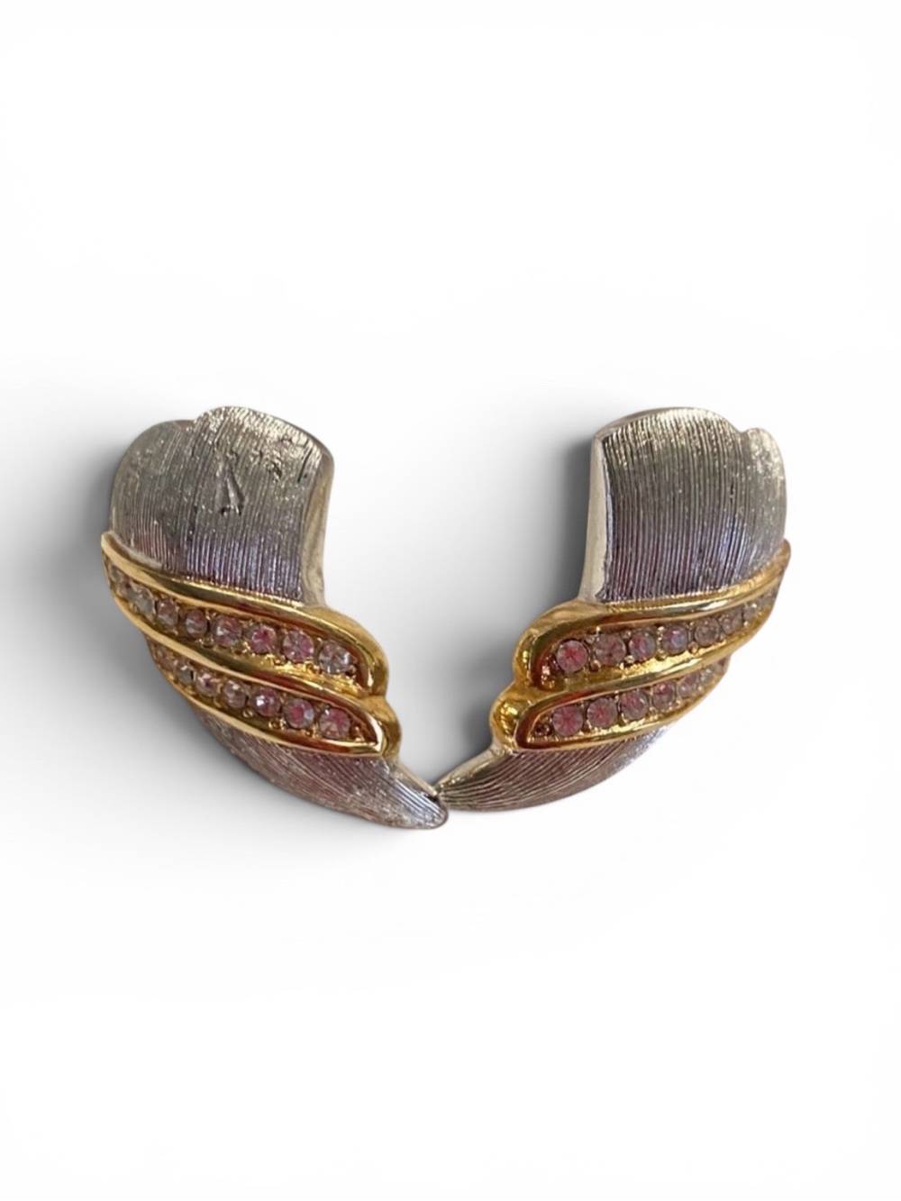 Rare Vintage Christian Dior Angel Wings Pierced Earrings in Silver/Gold With CZs - Picture 9 of 9